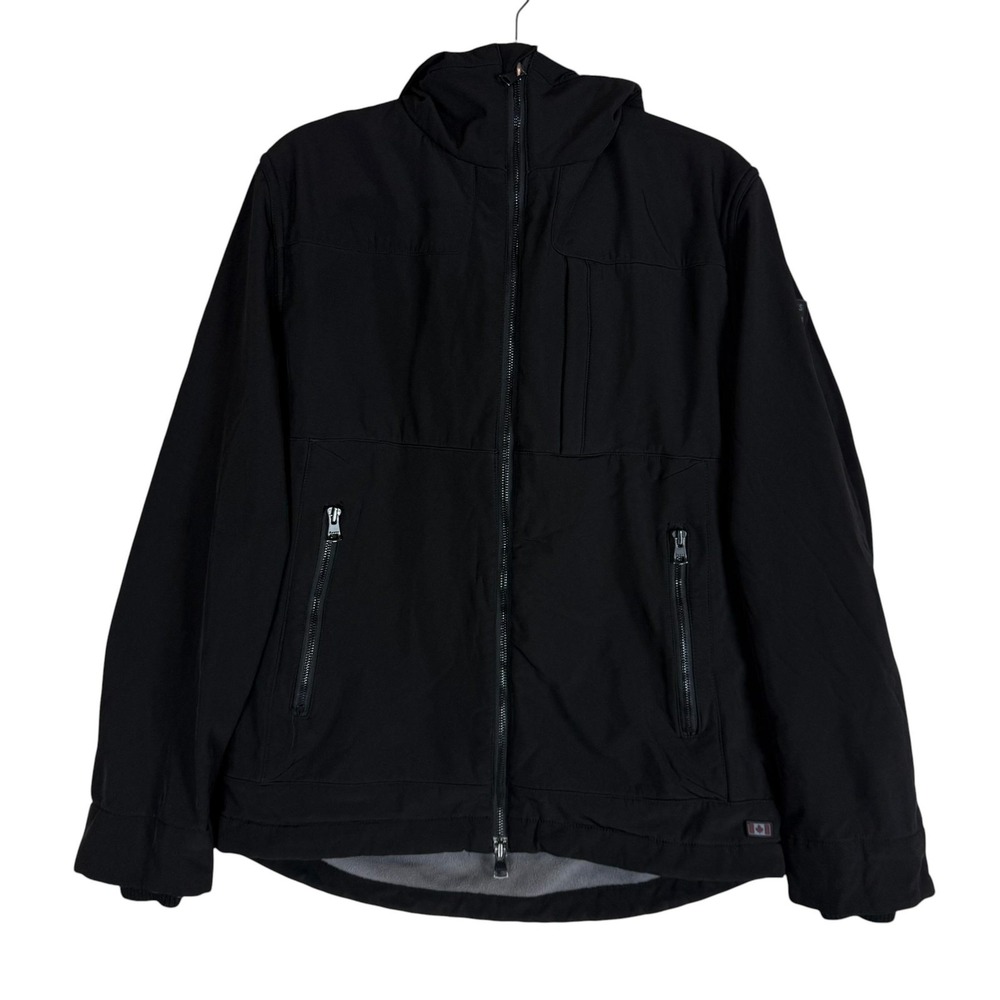 Roots Jacket Mens Medium Black Softshell Hooded Full Zip Fleece Lined Pockets